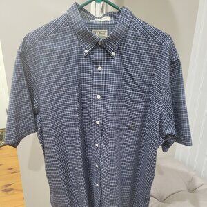 Men's L.L Bean Wrinkle Resistant Shirt XL Short Sleeve Blue Plaid Button Down
